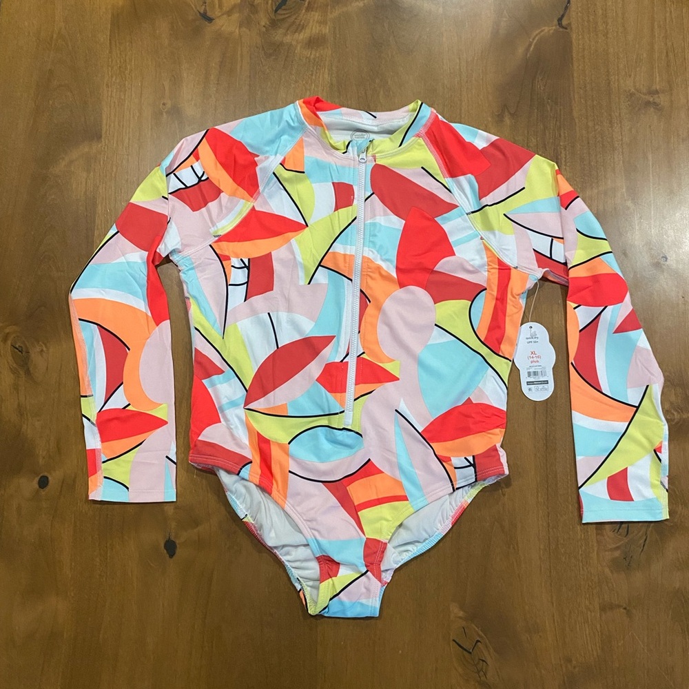 {NWT} Wonder Nation | SUPER CUTE Zip Front LS Rashguard Swimsuit (XL PLUS 14/16)